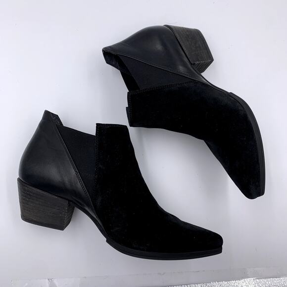 Paul Green Black Booties Ankle Boots Size 5 Leather Suede Pull On Pointy Toe - Picture 6 of 10